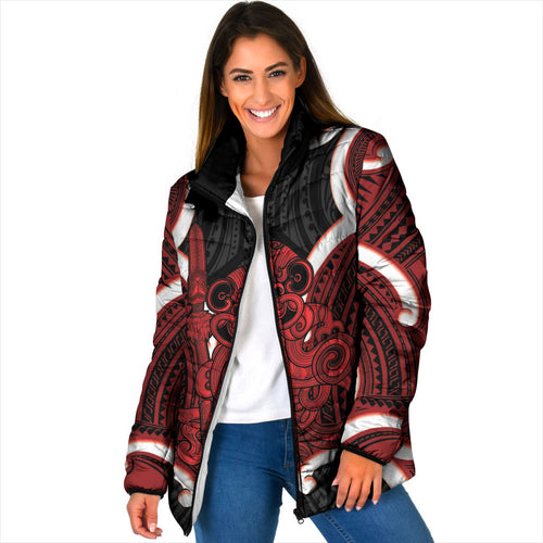 Whero Aotearoa Atua Tumatauenga Personalised Padded Jacket Maori God Of War Tiki With Taiaha