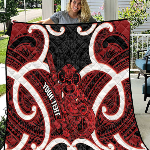Whero Aotearoa Atua Tumatauenga Personalised Quilt Maori God Of War Tiki With Taiaha
