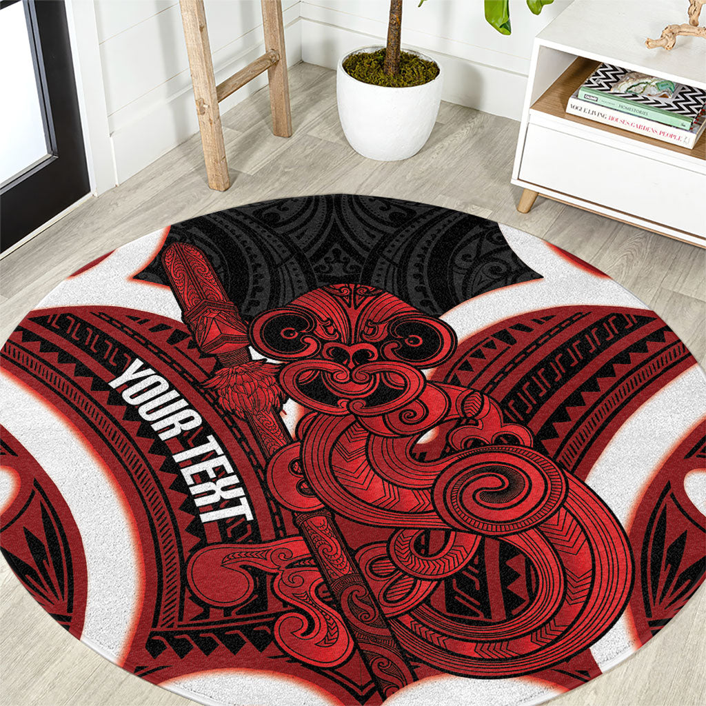Whero Aotearoa Atua Tumatauenga Personalised Round Carpet Maori God Of War Tiki With Taiaha