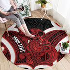 Whero Aotearoa Atua Tumatauenga Personalised Round Carpet Maori God Of War Tiki With Taiaha