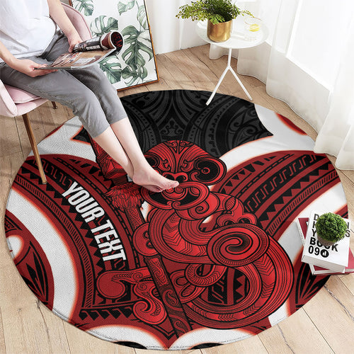 Whero Aotearoa Atua Tumatauenga Personalised Round Carpet Maori God Of War Tiki With Taiaha