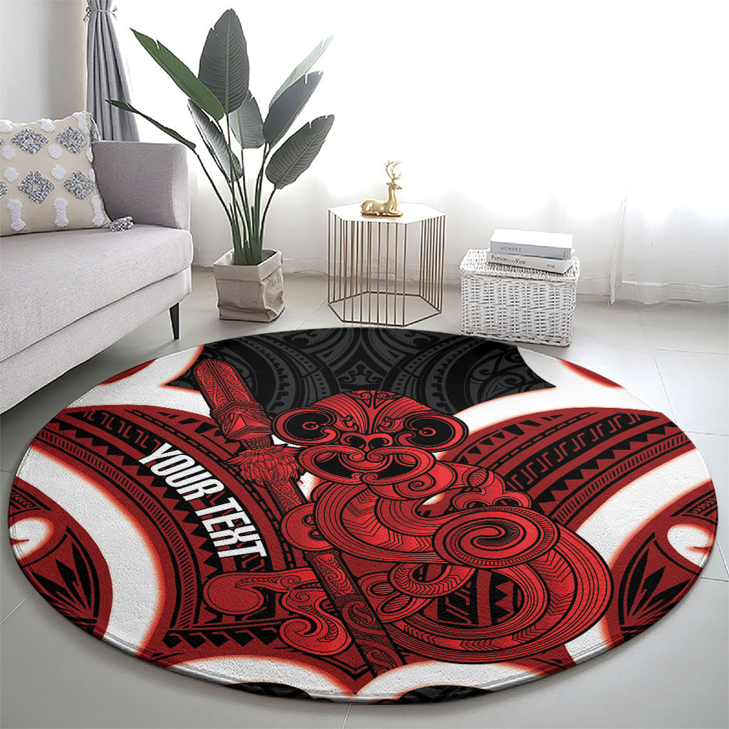 Whero Aotearoa Atua Tumatauenga Personalised Round Carpet Maori God Of War Tiki With Taiaha