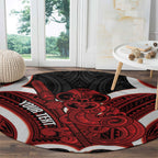 Whero Aotearoa Atua Tumatauenga Personalised Round Carpet Maori God Of War Tiki With Taiaha