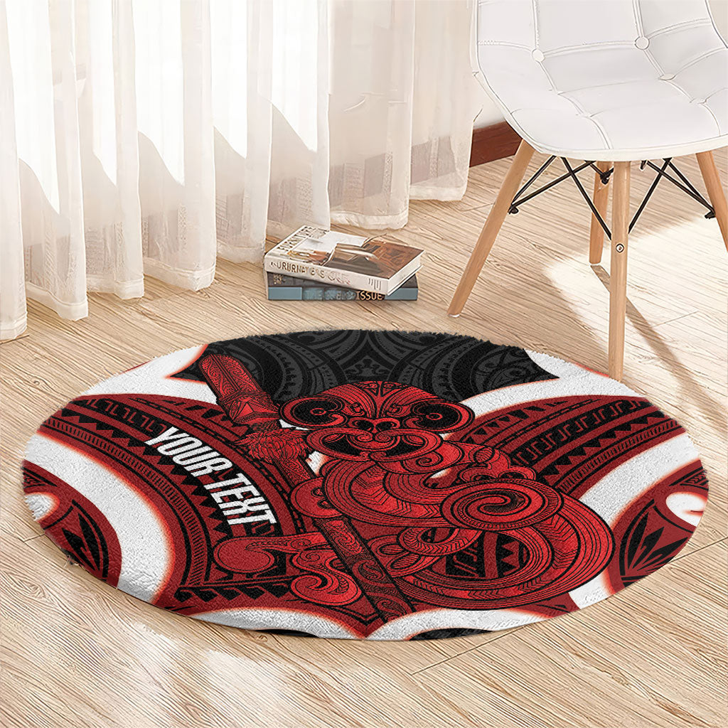 Whero Aotearoa Atua Tumatauenga Personalised Round Carpet Maori God Of War Tiki With Taiaha