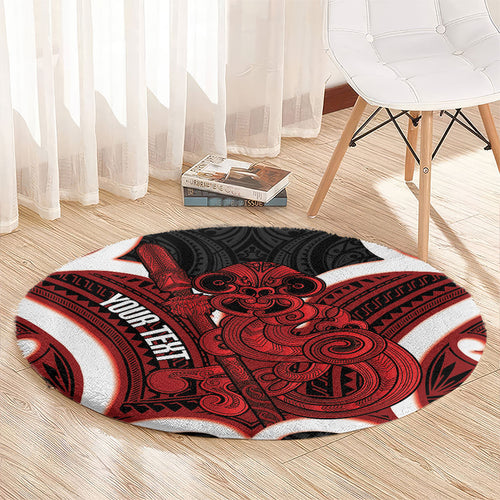 Whero Aotearoa Atua Tumatauenga Personalised Round Carpet Maori God Of War Tiki With Taiaha