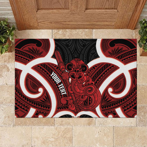 Whero Aotearoa Atua Tumatauenga Personalised Rubber Doormat Maori God Of War Tiki With Taiaha