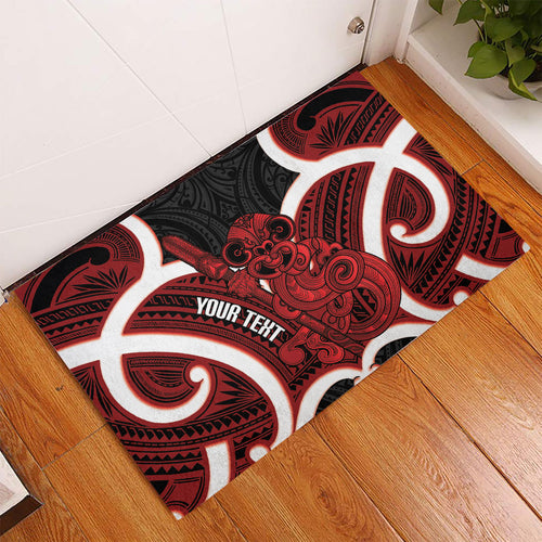 Whero Aotearoa Atua Tumatauenga Personalised Rubber Doormat Maori God Of War Tiki With Taiaha
