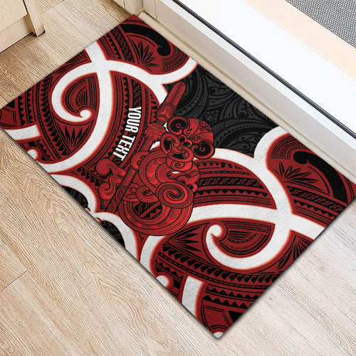 Whero Aotearoa Atua Tumatauenga Personalised Rubber Doormat Maori God Of War Tiki With Taiaha