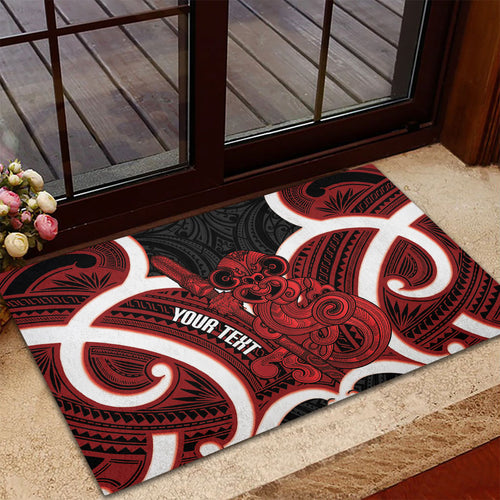 Whero Aotearoa Atua Tumatauenga Personalised Rubber Doormat Maori God Of War Tiki With Taiaha