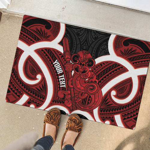 Whero Aotearoa Atua Tumatauenga Personalised Rubber Doormat Maori God Of War Tiki With Taiaha