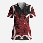 Whero Aotearoa Atua Tumatauenga Personalised Scrub Top Maori God Of War Tiki With Taiaha