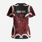 Whero Aotearoa Atua Tumatauenga Personalised Scrub Top Maori God Of War Tiki With Taiaha