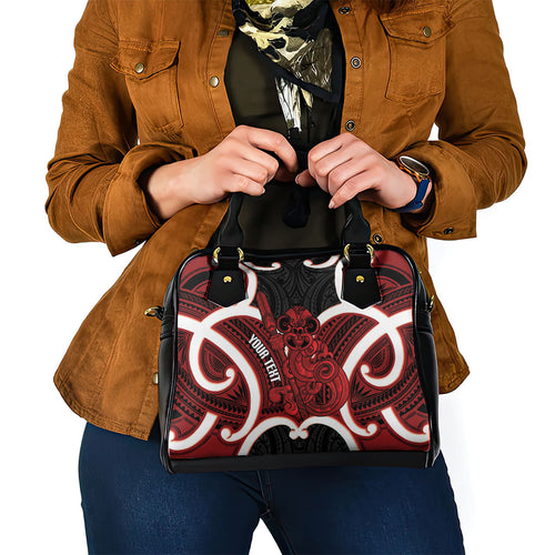 Whero Aotearoa Atua Tumatauenga Personalised Shoulder Handbag Maori God Of War Tiki With Taiaha