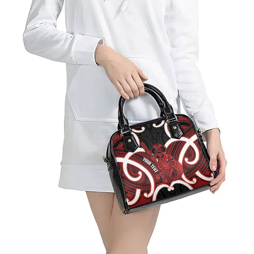 Whero Aotearoa Atua Tumatauenga Personalised Shoulder Handbag Maori God Of War Tiki With Taiaha