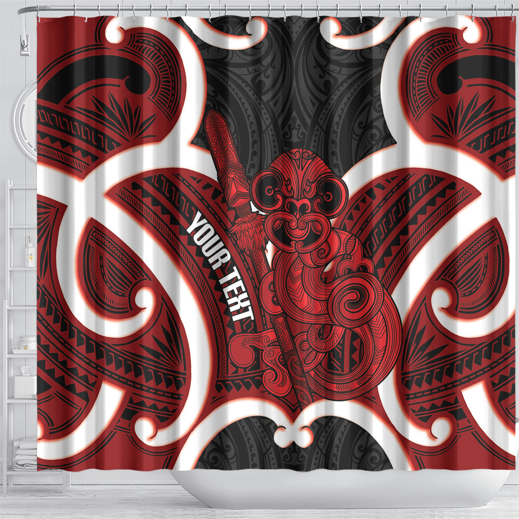 Whero Aotearoa Atua Tumatauenga Personalised Shower Curtain Maori God Of War Tiki With Taiaha