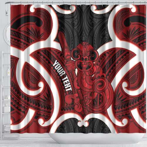 Whero Aotearoa Atua Tumatauenga Personalised Shower Curtain Maori God Of War Tiki With Taiaha