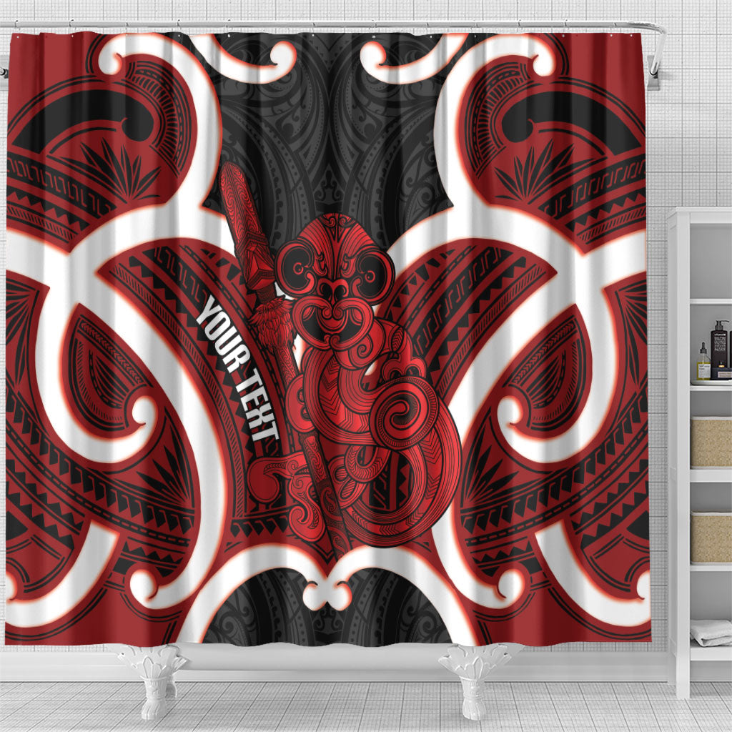 Whero Aotearoa Atua Tumatauenga Personalised Shower Curtain Maori God Of War Tiki With Taiaha