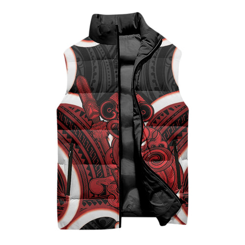 Whero Aotearoa Atua Tumatauenga Personalised Sleeveless Puffer Jacket Maori God Of War Tiki With Taiaha