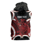 Whero Aotearoa Atua Tumatauenga Personalised Sleeveless Zip Hoodie Maori God Of War Tiki With Taiaha