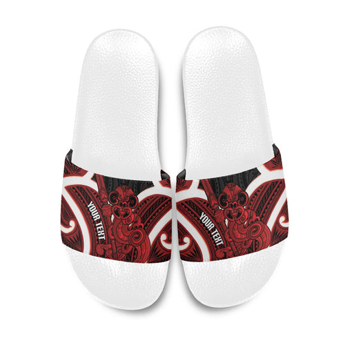 Whero Aotearoa Atua Tumatauenga Personalised Slide Sandals Maori God Of War Tiki With Taiaha
