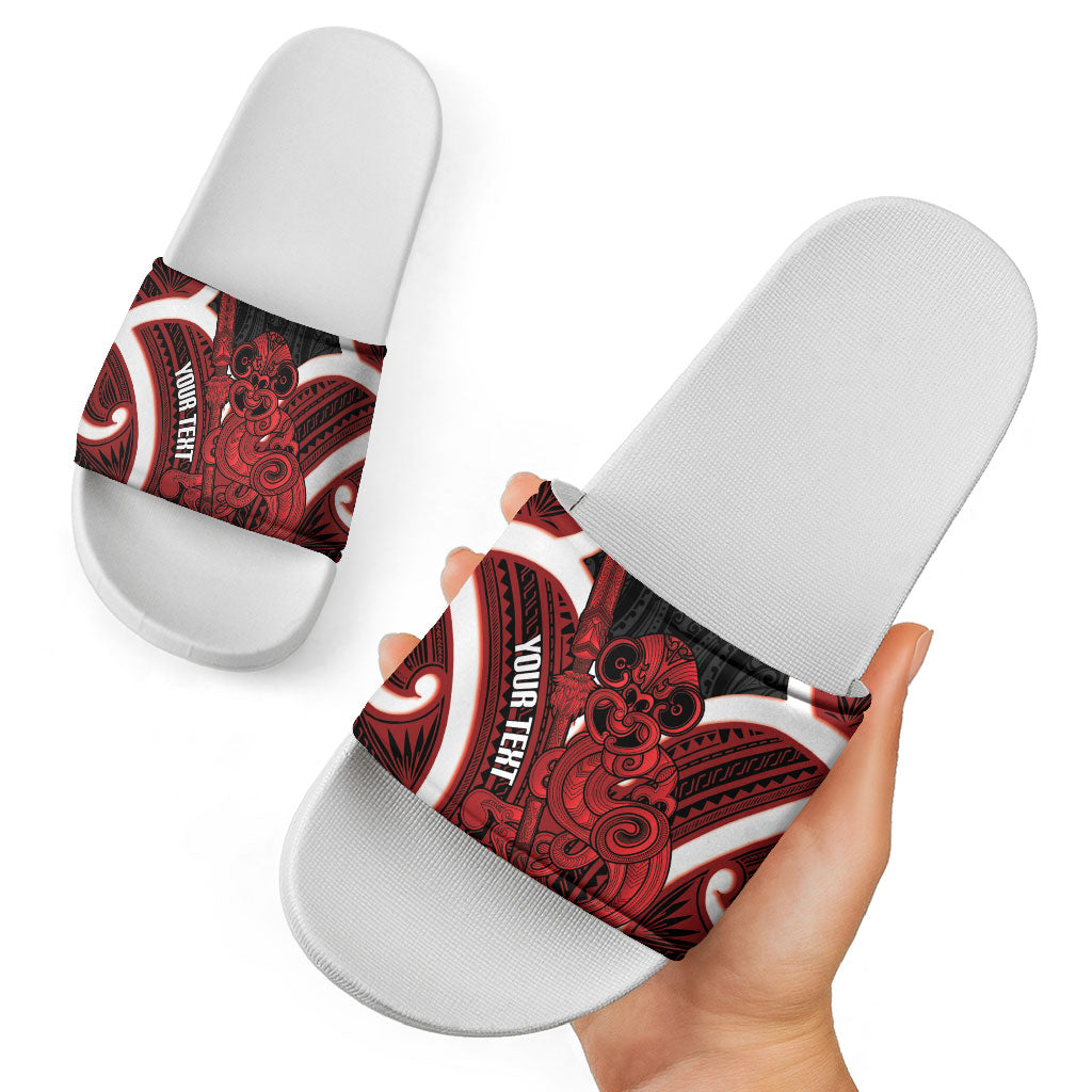 Whero Aotearoa Atua Tumatauenga Personalised Slide Sandals Maori God Of War Tiki With Taiaha