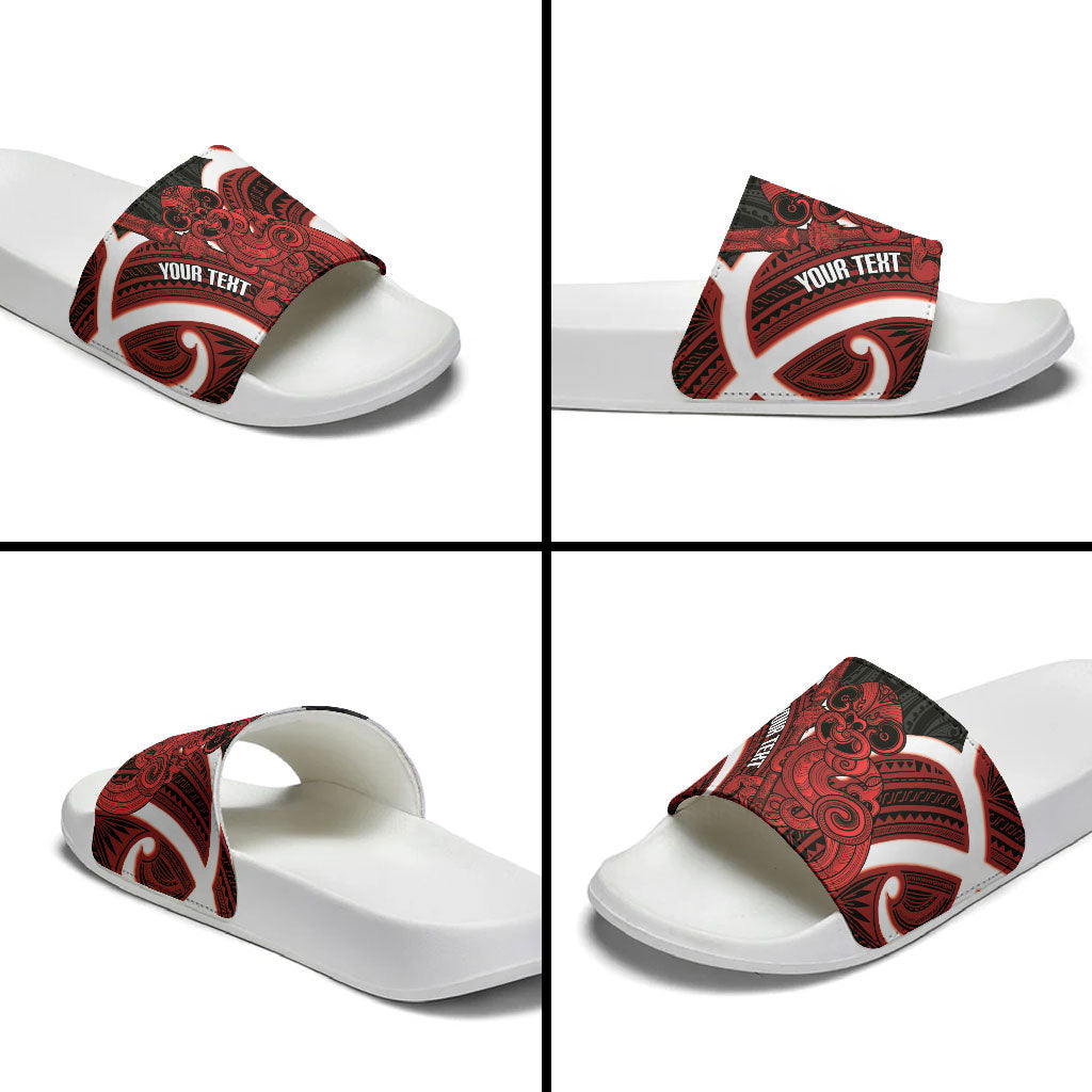 Whero Aotearoa Atua Tumatauenga Personalised Slide Sandals Maori God Of War Tiki With Taiaha