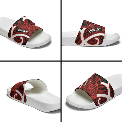Whero Aotearoa Atua Tumatauenga Personalised Slide Sandals Maori God Of War Tiki With Taiaha