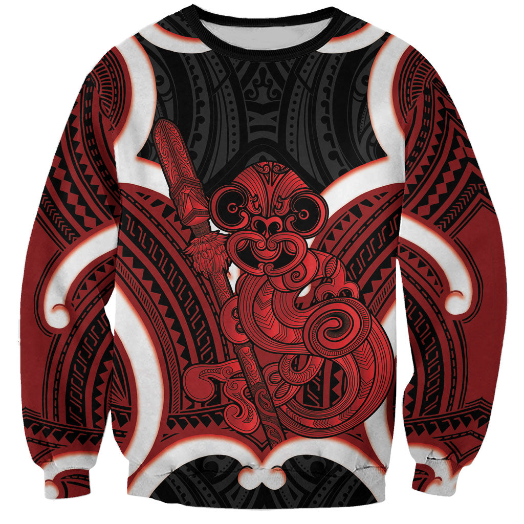 Whero Aotearoa Atua Tumatauenga Personalised Sweatshirt Maori God Of War Tiki With Taiaha