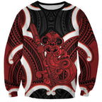 Whero Aotearoa Atua Tumatauenga Personalised Sweatshirt Maori God Of War Tiki With Taiaha