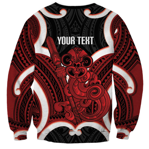 Whero Aotearoa Atua Tumatauenga Personalised Sweatshirt Maori God Of War Tiki With Taiaha