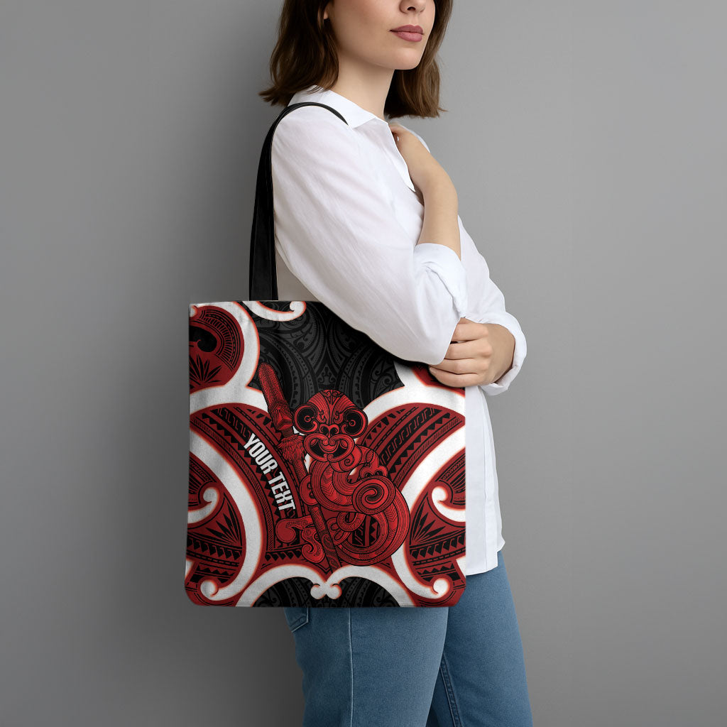 Whero Aotearoa Atua Tumatauenga Personalised Tote Bag Maori God Of War Tiki With Taiaha