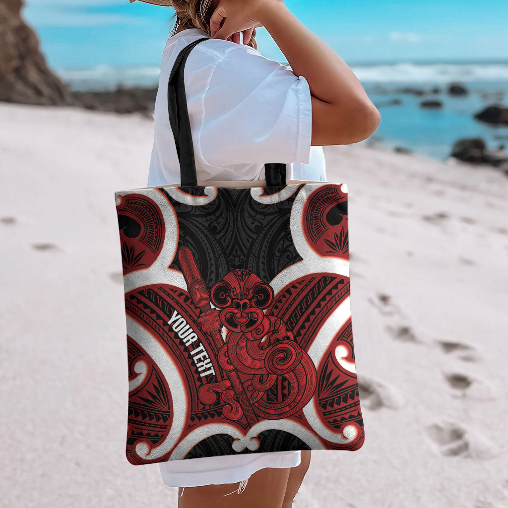 Whero Aotearoa Atua Tumatauenga Personalised Tote Bag Maori God Of War Tiki With Taiaha