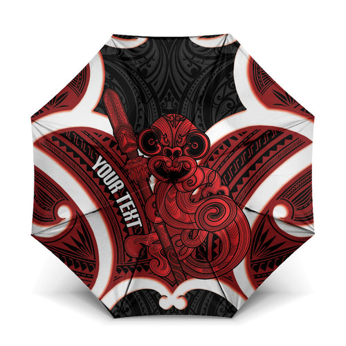 Whero Aotearoa Atua Tumatauenga Personalised Umbrella Maori God Of War Tiki With Taiaha
