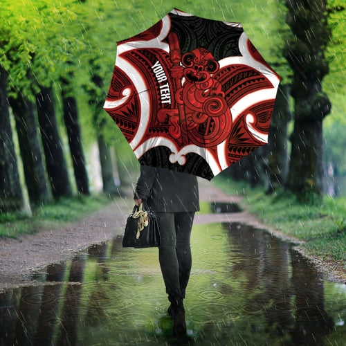 Whero Aotearoa Atua Tumatauenga Personalised Umbrella Maori God Of War Tiki With Taiaha