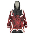 Whero Aotearoa Atua Tumatauenga Personalised Wearable Blanket Hoodie Maori God Of War Tiki With Taiaha