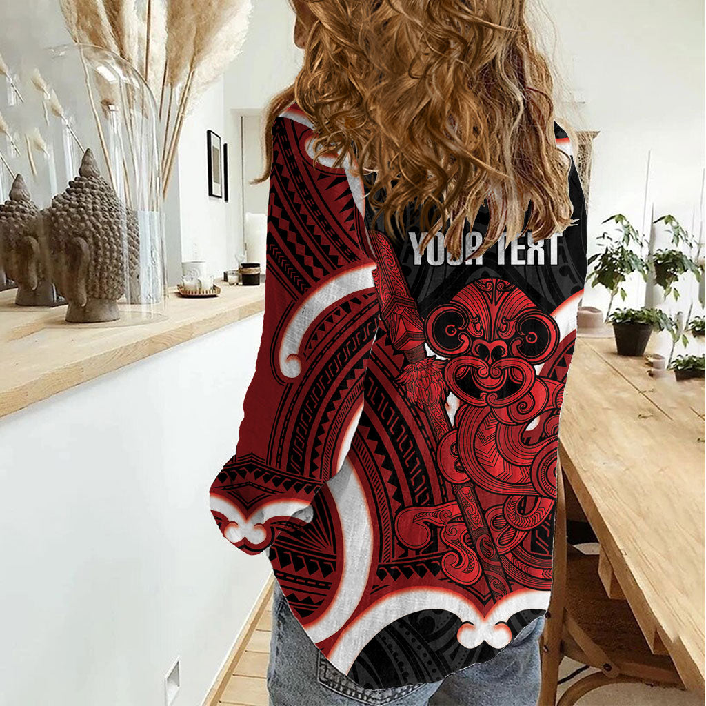 Whero Aotearoa Atua Tumatauenga Personalised Women Casual Shirt Maori God Of War Tiki With Taiaha