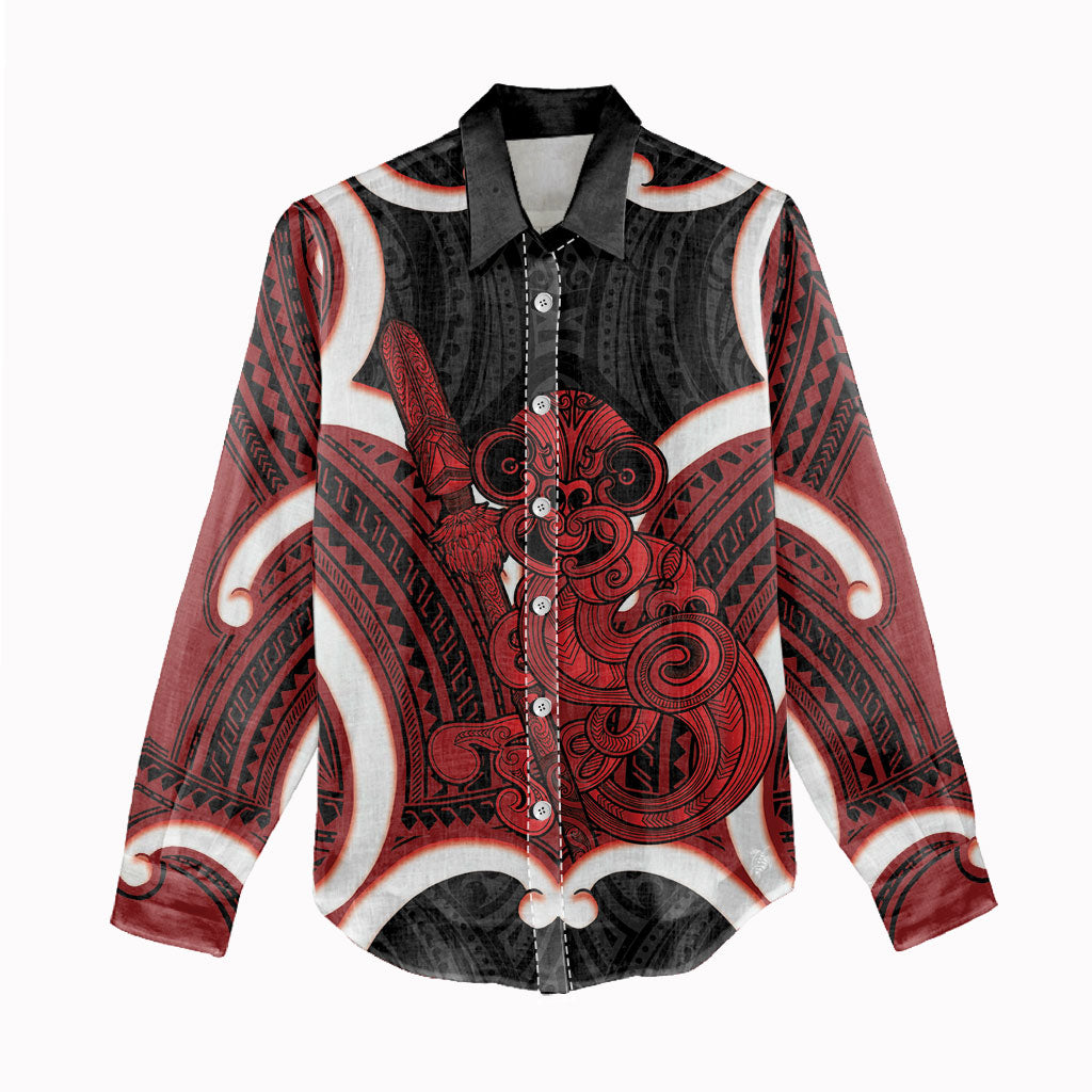 Whero Aotearoa Atua Tumatauenga Personalised Women Casual Shirt Maori God Of War Tiki With Taiaha