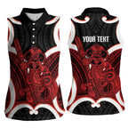 Whero Aotearoa Atua Tumatauenga Personalised Women Sleeveless Polo Shirt Maori God Of War Tiki With Taiaha
