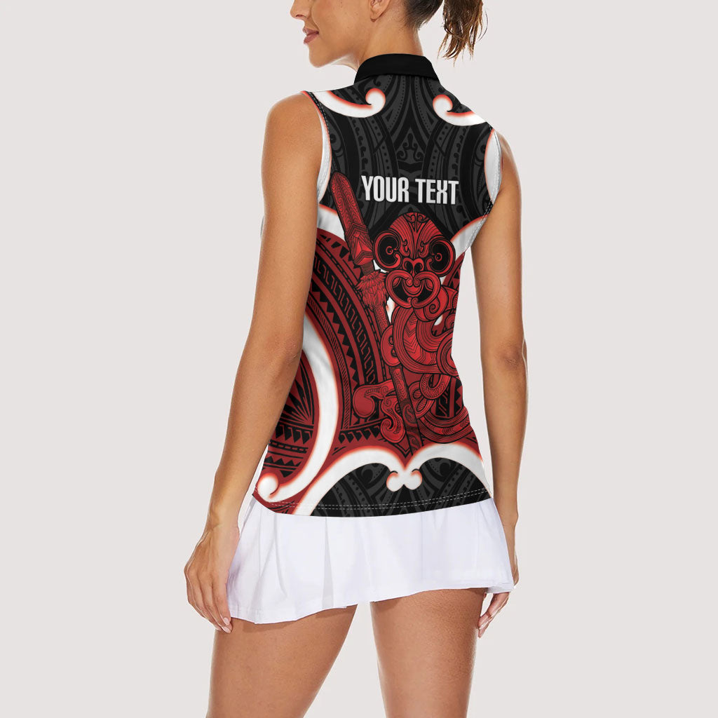 Whero Aotearoa Atua Tumatauenga Personalised Women Sleeveless Polo Shirt Maori God Of War Tiki With Taiaha
