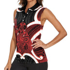 Whero Aotearoa Atua Tumatauenga Personalised Women Sleeveless Polo Shirt Maori God Of War Tiki With Taiaha
