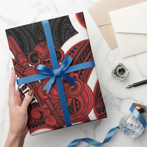 Whero Aotearoa Atua Tumatauenga Personalised Wrapping Paper Maori God Of War Tiki With Taiaha