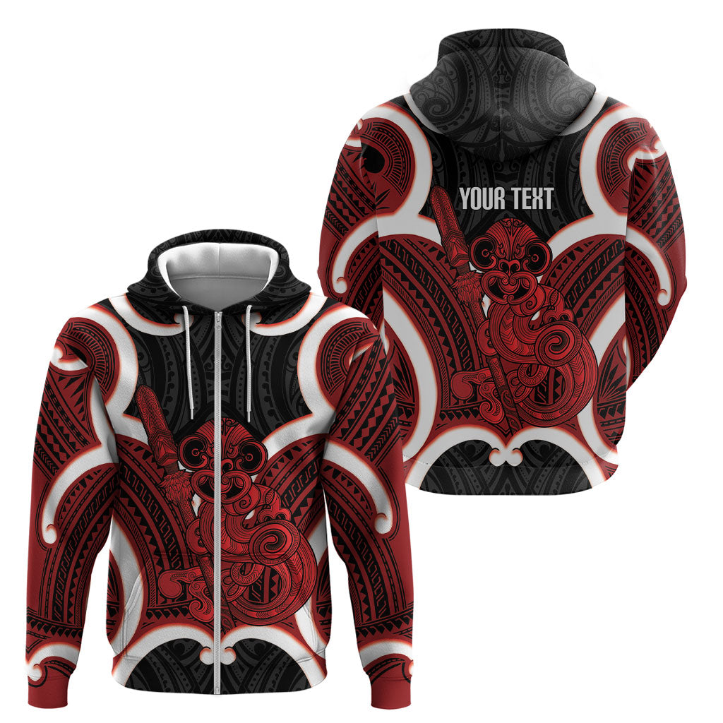 Whero Aotearoa Atua Tumatauenga Personalised Zip Hoodie Maori God Of War Tiki With Taiaha