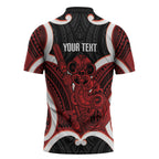 Whero Aotearoa Atua Tumatauenga Personalised Zipper Polo Shirt Maori God Of War Tiki With Taiaha
