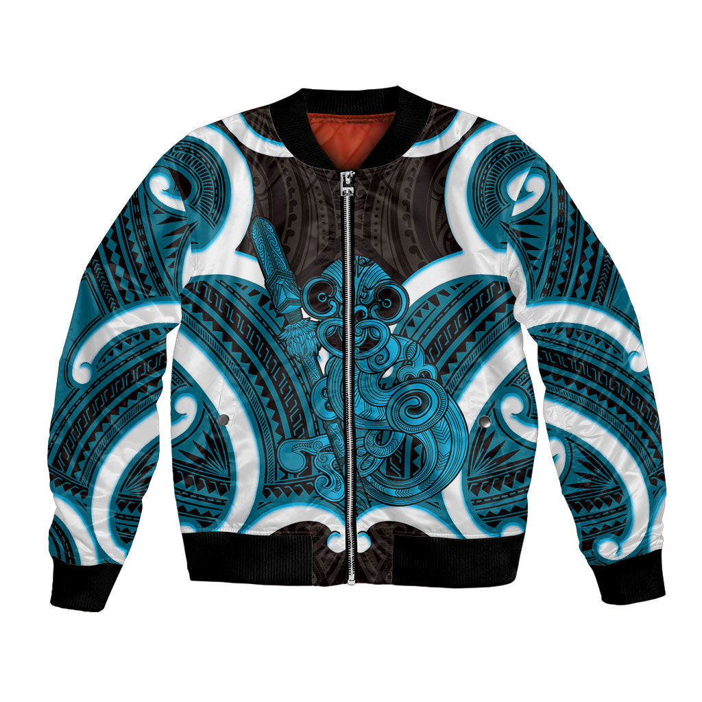 Kikorangi Aotearoa Atua Tumatauenga Personalised Bomber Jacket Maori God Of War Tiki With Taiaha
