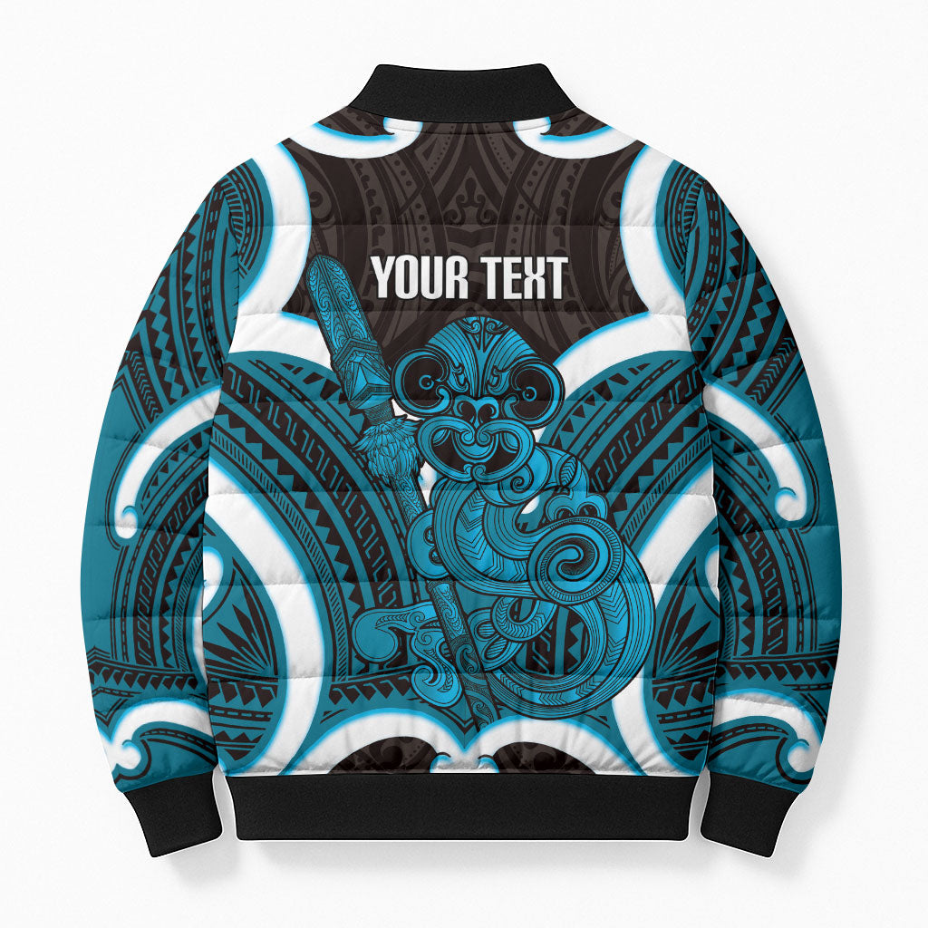 Kikorangi Aotearoa Atua Tumatauenga Personalised Bomber Puffer Jacket Maori God Of War Tiki With Taiaha