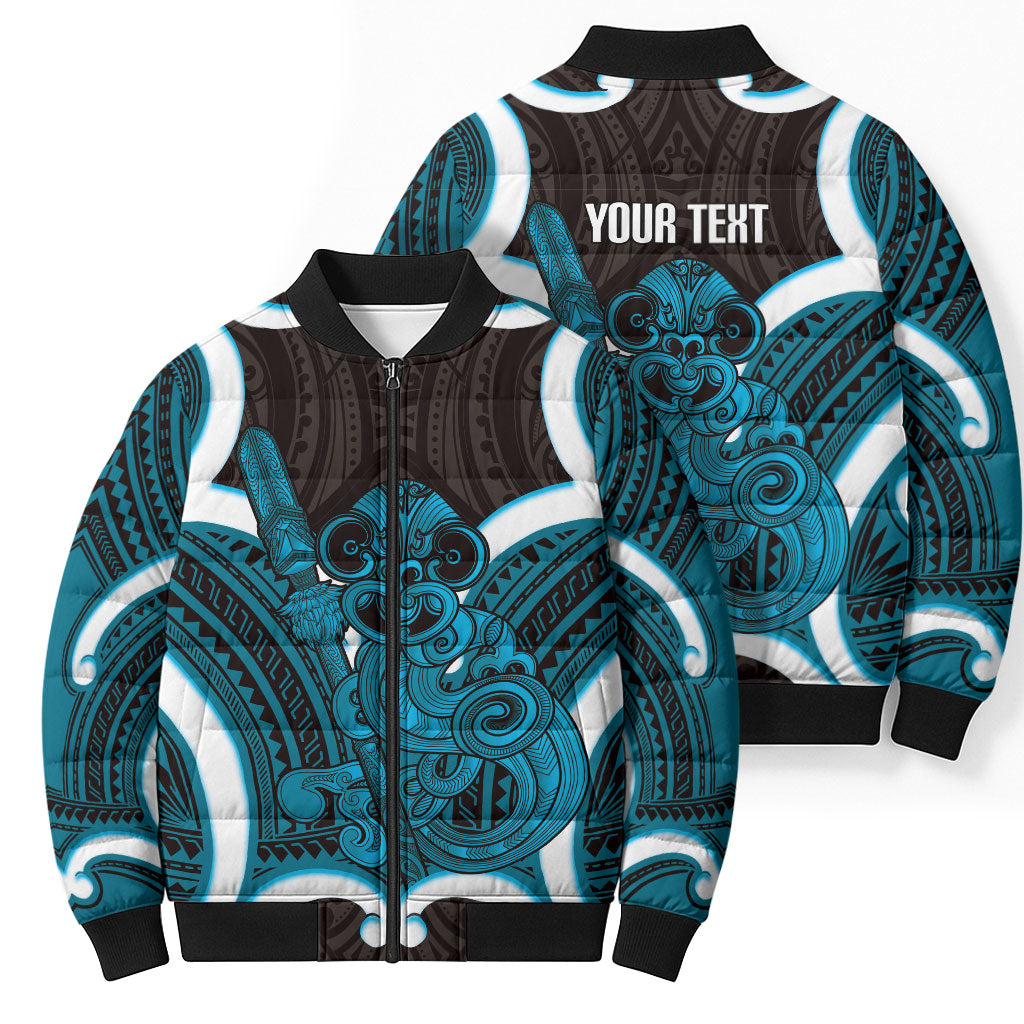 Kikorangi Aotearoa Atua Tumatauenga Personalised Bomber Puffer Jacket Maori God Of War Tiki With Taiaha