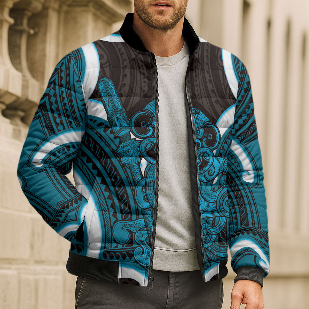 Kikorangi Aotearoa Atua Tumatauenga Personalised Bomber Puffer Jacket Maori God Of War Tiki With Taiaha