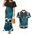 Kikorangi Aotearoa Atua Tumatauenga Personalised Couples Matching Mermaid Dress and Hawaiian Shirt Maori God Of War Tiki With Taiaha
