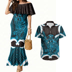Kikorangi Aotearoa Atua Tumatauenga Personalised Couples Matching Mermaid Dress and Hawaiian Shirt Maori God Of War Tiki With Taiaha