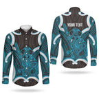 Kikorangi Aotearoa Atua Tumatauenga Personalised Couples Matching Off Shoulder Short Dress and Long Sleeve Button Shirt Maori God Of War Tiki With Taiaha